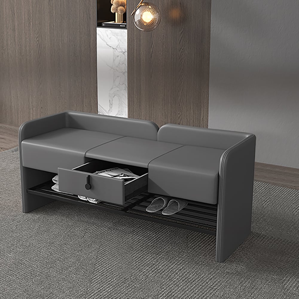 42.1" Contemporary Entryway Bench Leather Upholstered Shoe Storage Bench window image