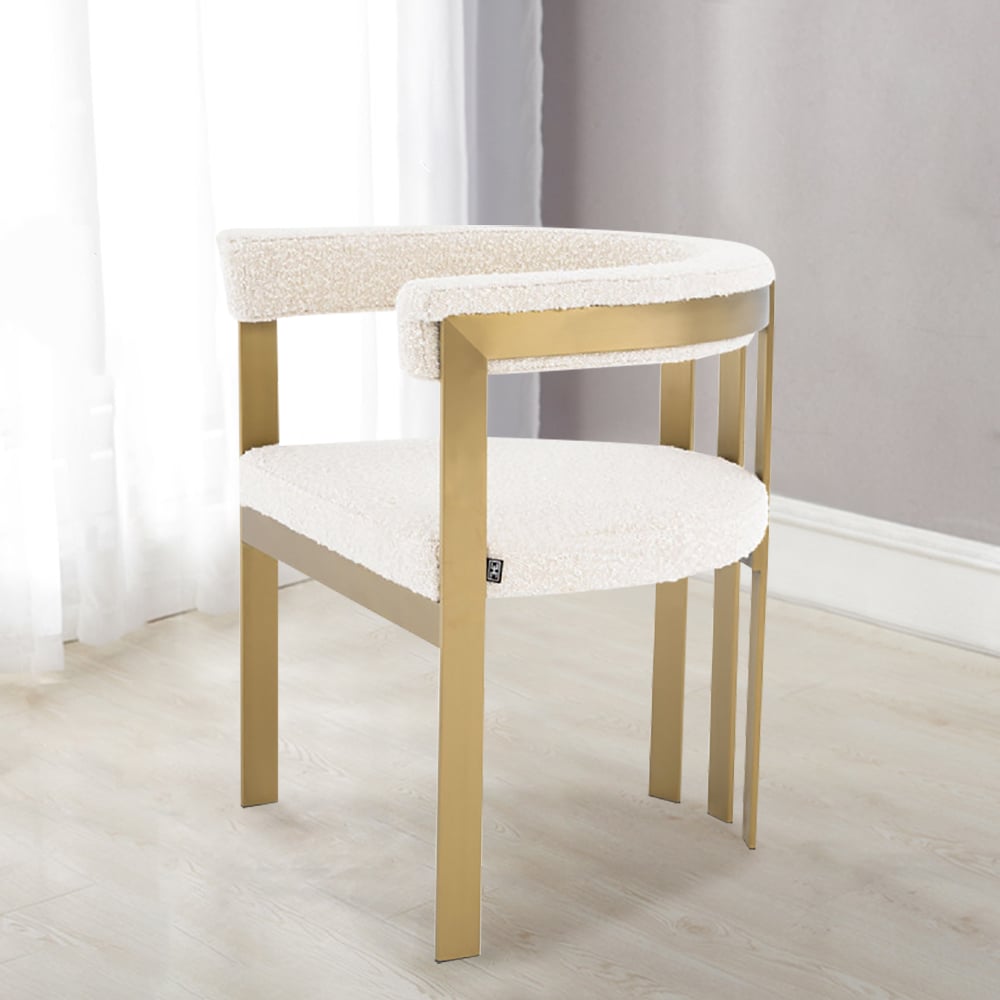 Post-modern Accent Chair Metal & Lamb Wool in White & Gold window image