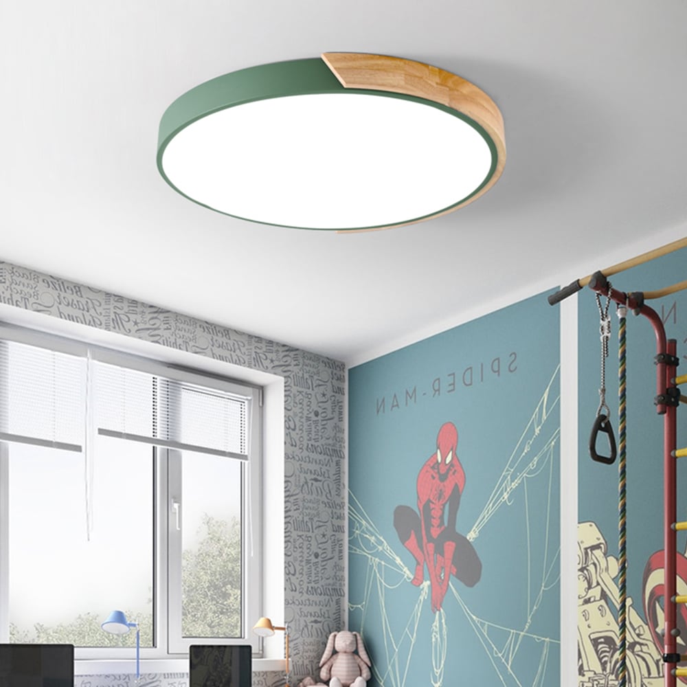 Modern LED Drum Small Flush Mount Ceiling Light Dimmable in Green window image