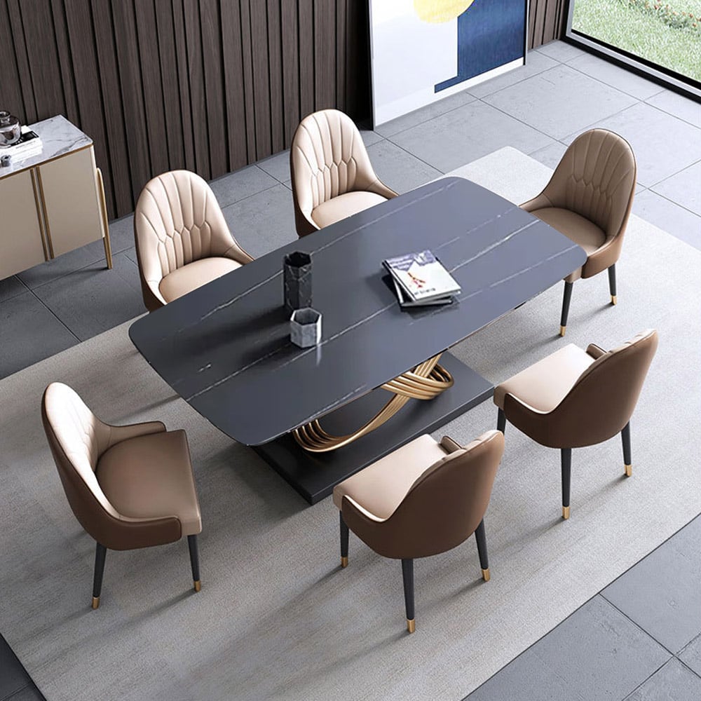Table de salle à manger en marbre noir Table rectangulaire moderne minimaliste image de fenêtre