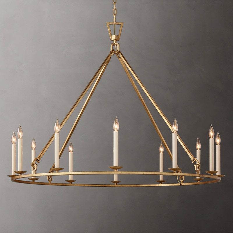 Rustic Round Candle-Shaped 12-Light Chandelier in Antique Brass window image