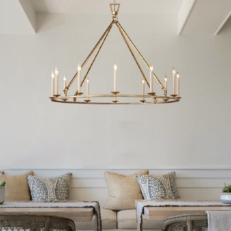 Rustic Round Candle-Shaped 12-Light Chandelier in Antique Brass window image