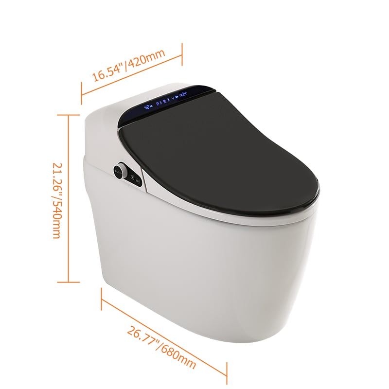 Modern Smart One-Piece Floor Mounted Elongated Toilet and Bidet with Seat in Black weights dimensions image