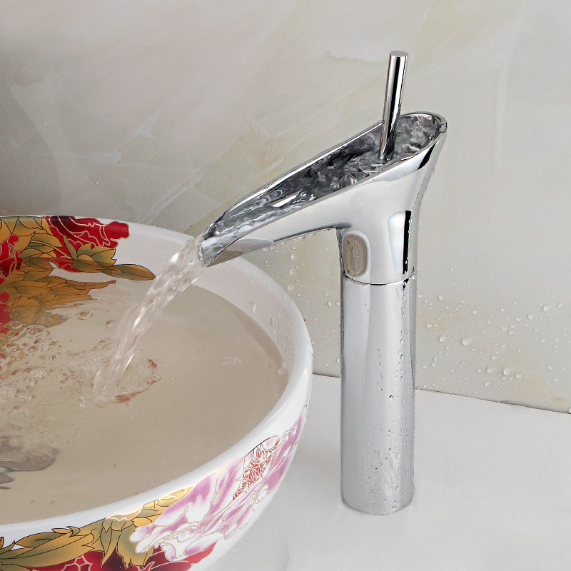 Ashfie Classic Mono Single Lever Tall Waterfall Basin Mixer Tap Solid Brass in Polished Chrome window image