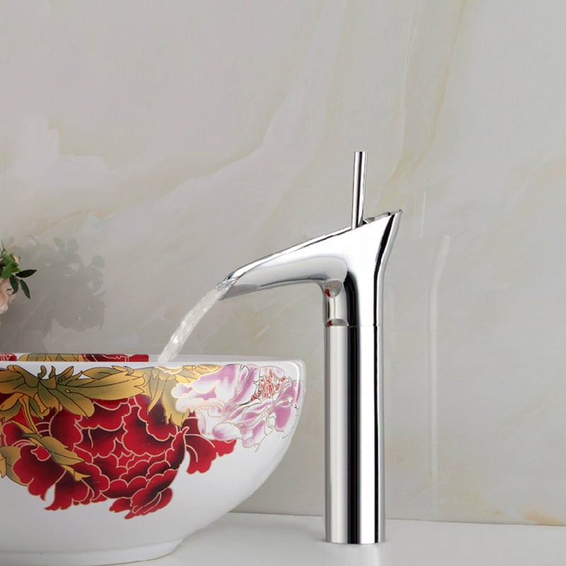Ashfie Classic Mono Single Lever Tall Waterfall Basin Mixer Tap Solid Brass in Polished Chrome window image