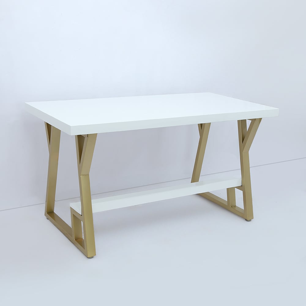 47" Rectangular White Computer Desk with Drawer and Shelf Gold Leg window image