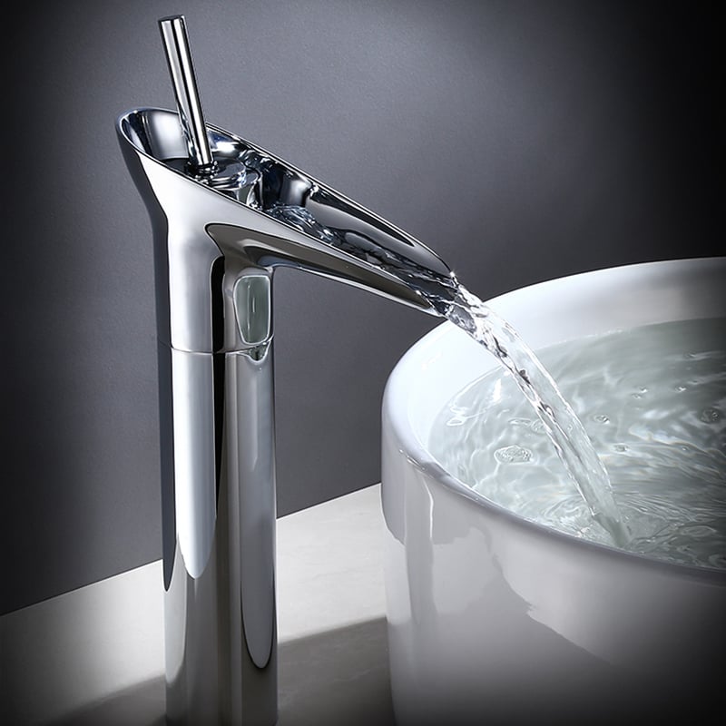 Ashfie Classic Mono Single Lever Tall Waterfall Basin Mixer Tap Solid Brass in Polished Chrome window image
