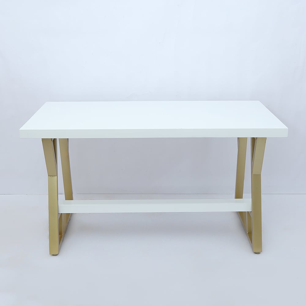 47" Rectangular White Computer Desk with Drawer and Shelf Gold Leg window image