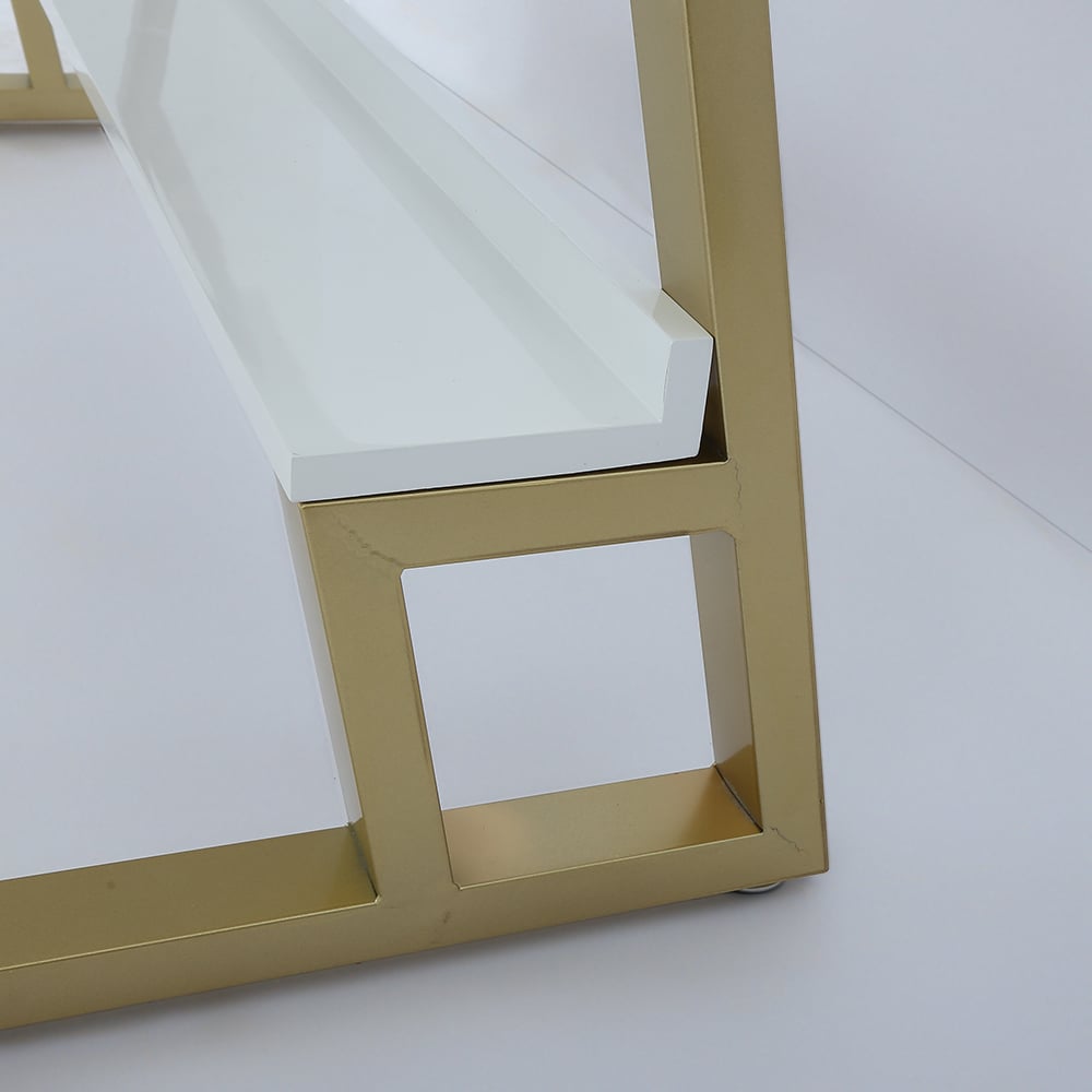 47" Rectangular White Computer Desk with Drawer and Shelf Gold Leg window image