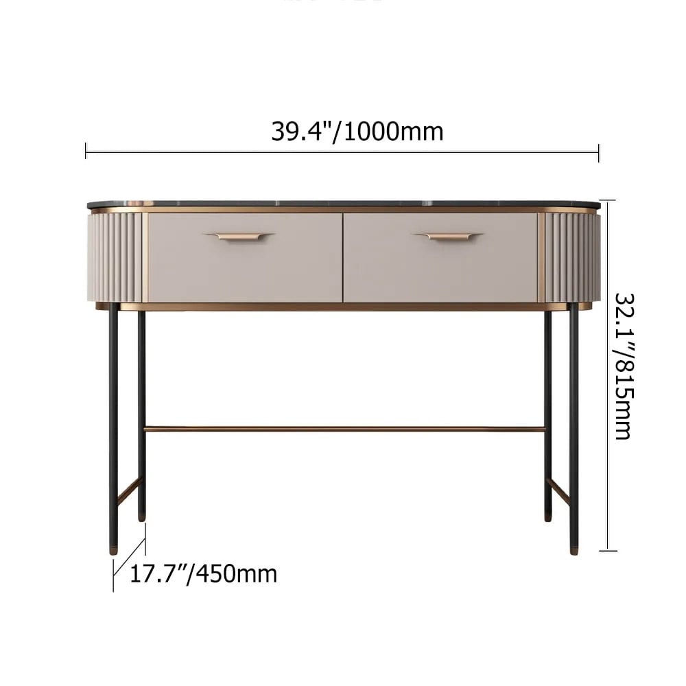 Nordic Off-White Makeup Vanity Sintered Stone Top with 2 Drawers for Storage in Black window image