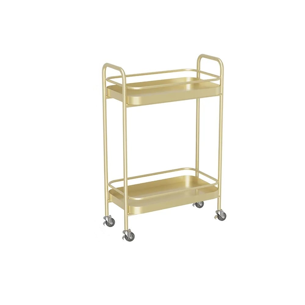 Modern 2-Tier Rolling Bar Serving Cart Metal for Kitchen in Gold window image
