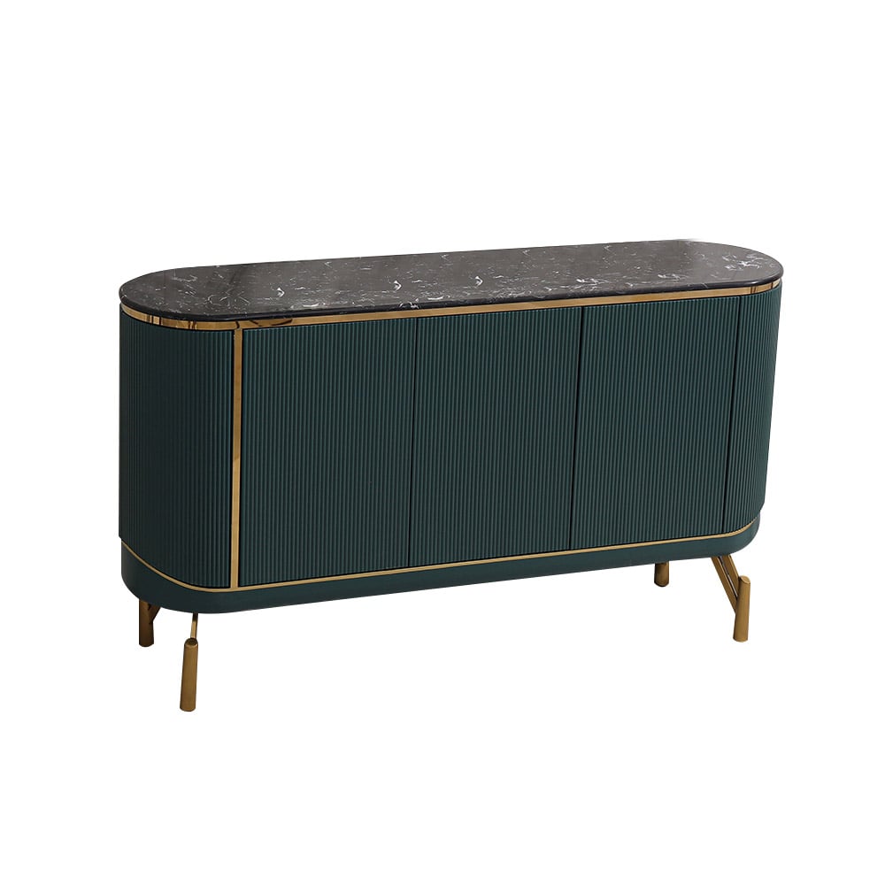 Minimalist Green Buffet Oval Faux Marble Top Sideboard 5 Doors & Shelves window image