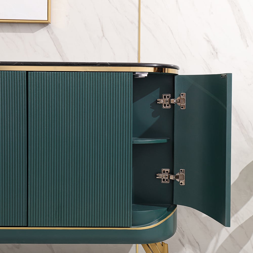 Minimalist Green Buffet Oval Faux Marble Top Sideboard 5 Doors & Shelves window image