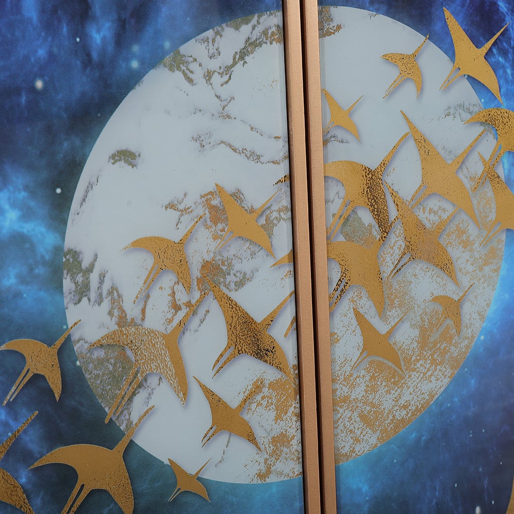 Modern zwart dressoir buffet 2 gebrandschilderde glazen deuren accentkast gouden afwerking Vensterafbeelding