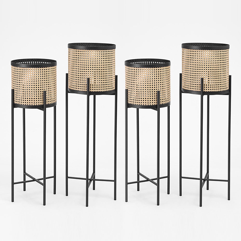 Rustic Rattan Plant Stand Indoors Removable Flower Holder Set of 4 window image