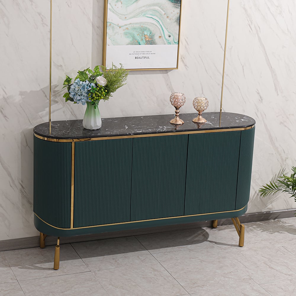 Minimalist Green Buffet Oval Faux Marble Top Sideboard 5 Doors & Shelves window image