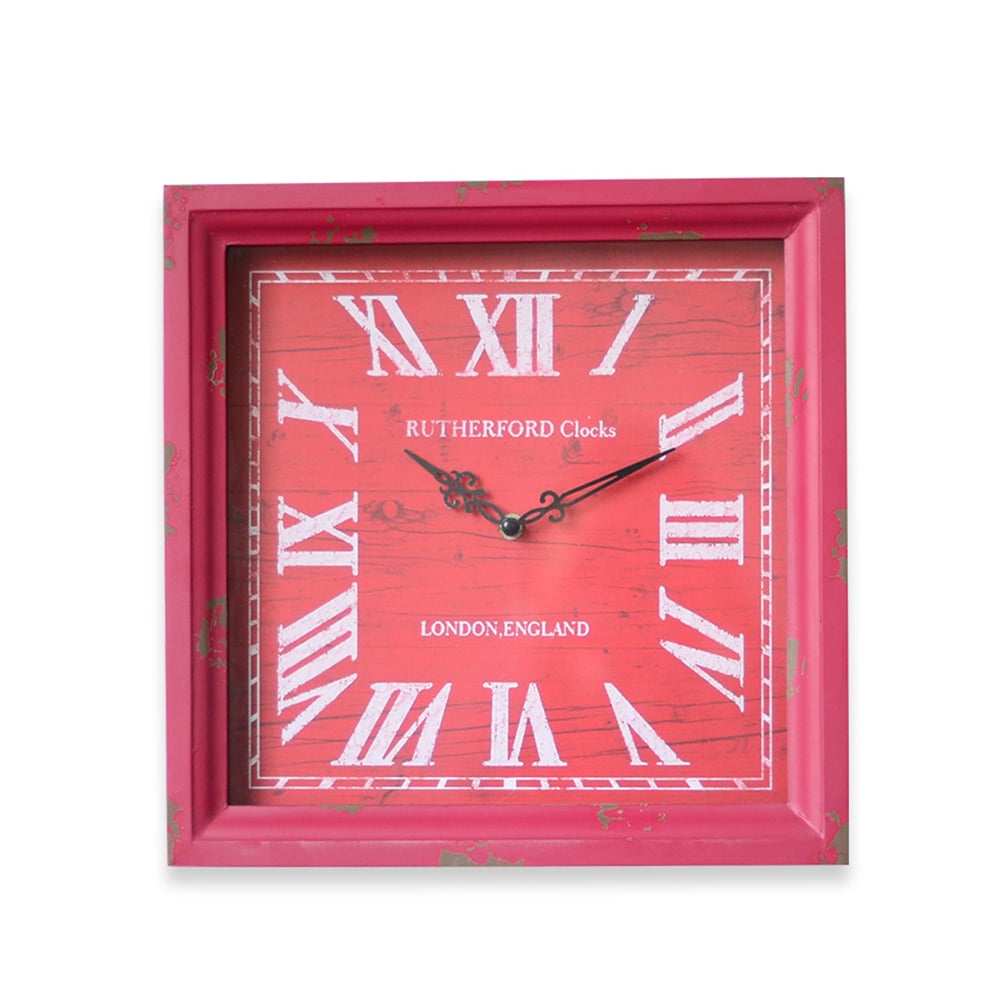 355mm Square Wooden Frame Retro Wall Clock with Roman Numbers window image