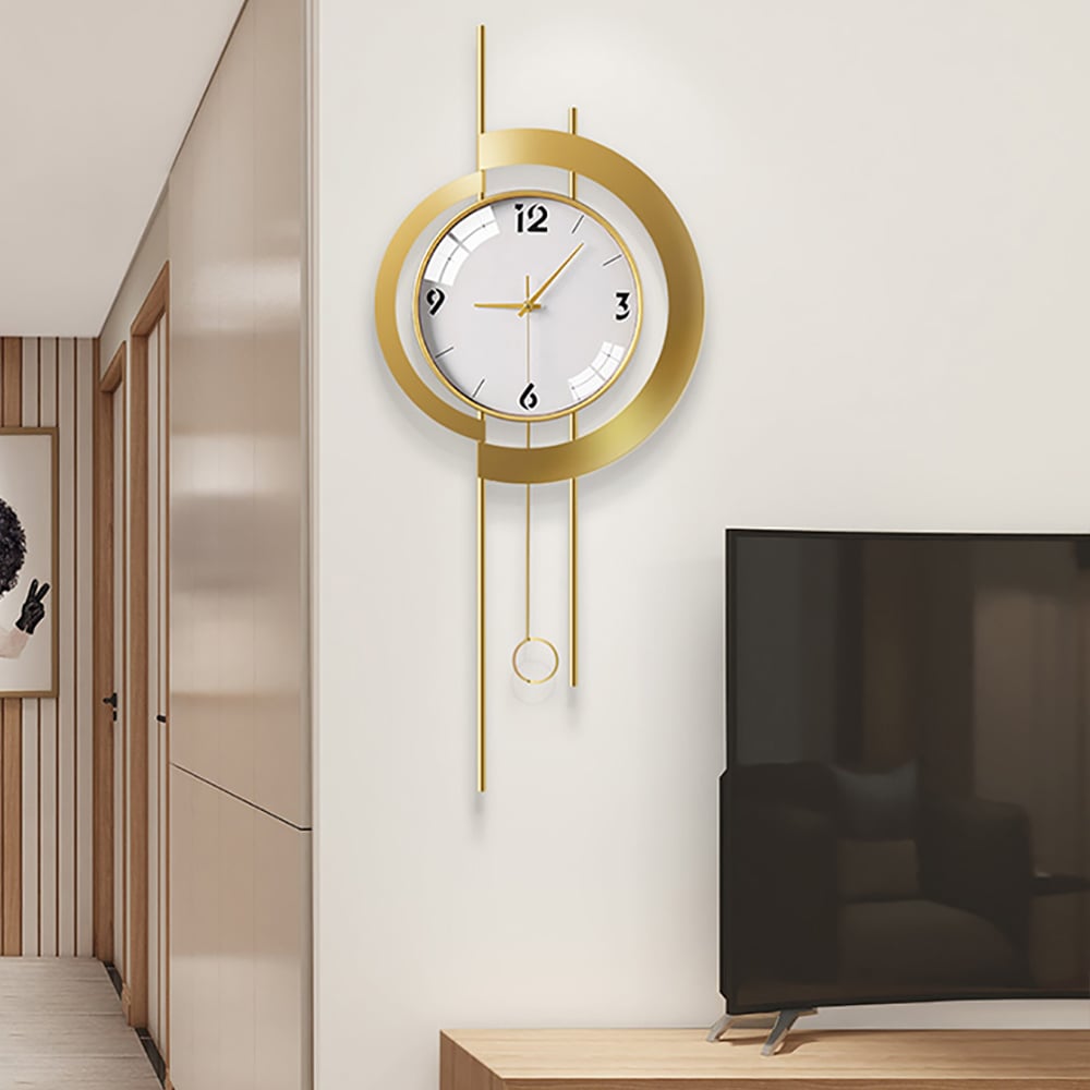 Modern Metal Baked Varnish Large Wall Clock with Gold Frame window image