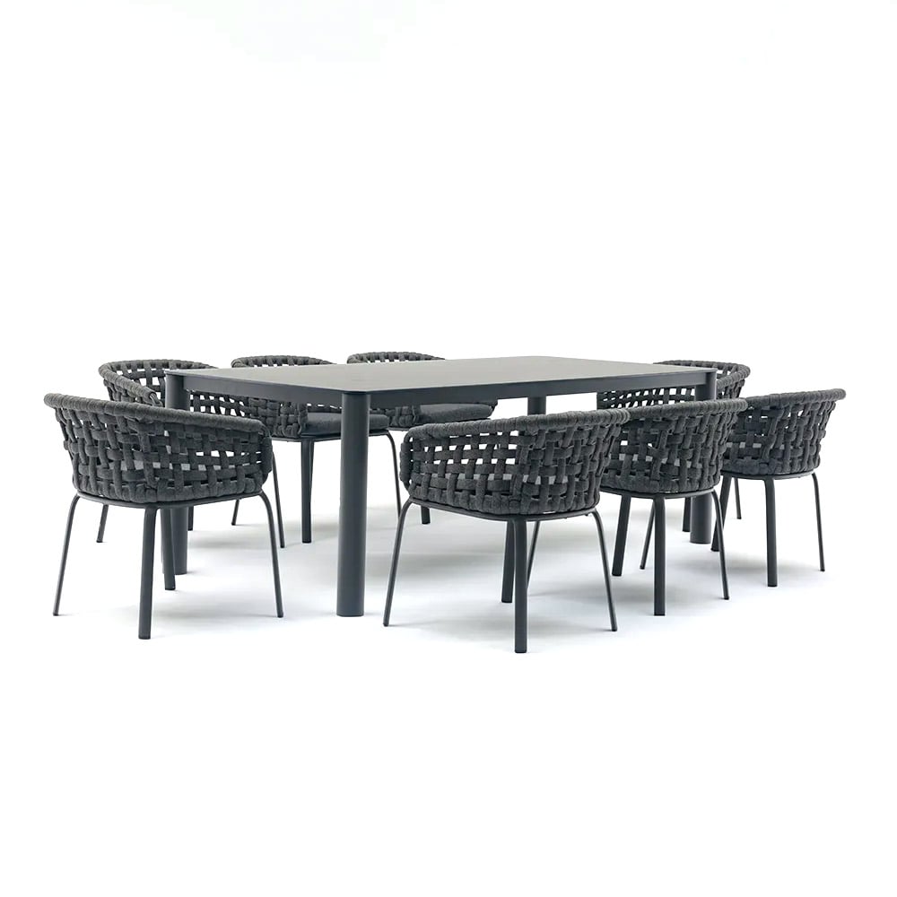 7-Pieces Outdoor Dining Set with Rope Woven Chairs and Glass-top Table window image