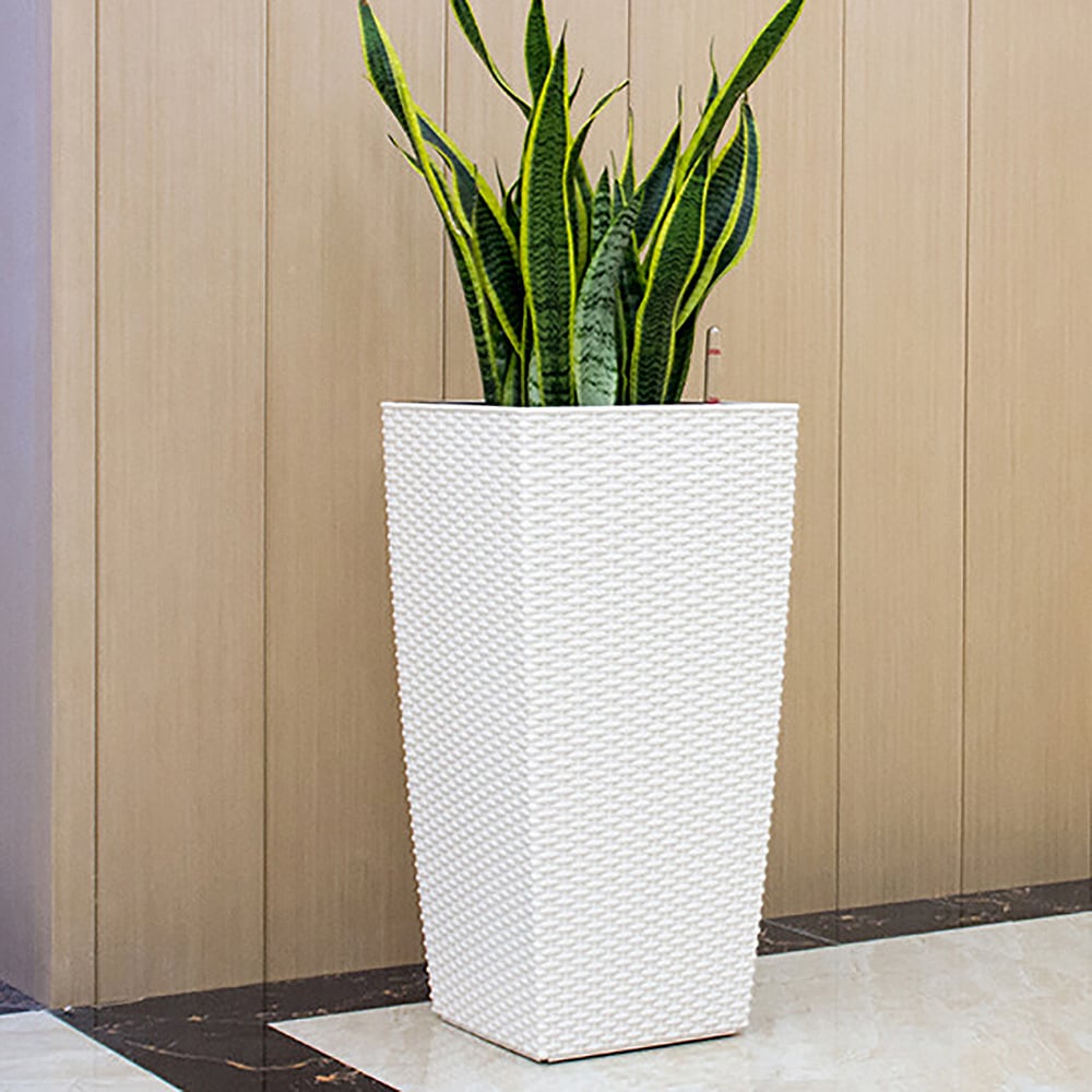 Set of 2 Self Watering Planter Plastic Rattan Freestanding Flower Pot window image