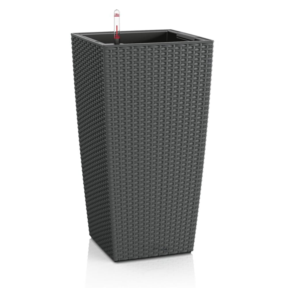 Set of 2 Self Watering Planter Plastic Rattan Freestanding Flower Pot window image