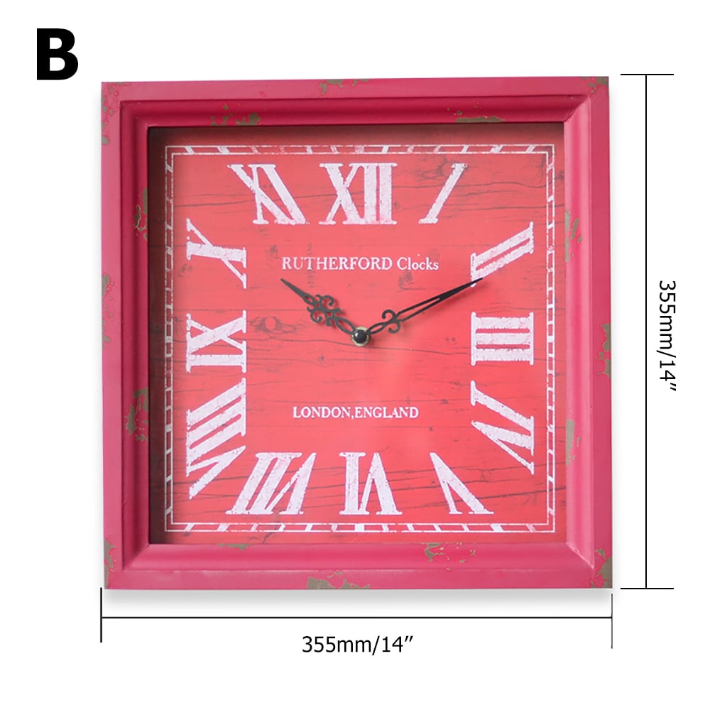 355mm Square Wooden Frame Retro Wall Clock with Roman Numbers window image