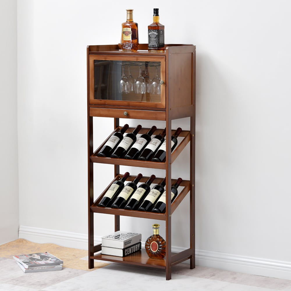 Rustic Modern Standing Wine Rack Shelves with Glass Rack -A window image