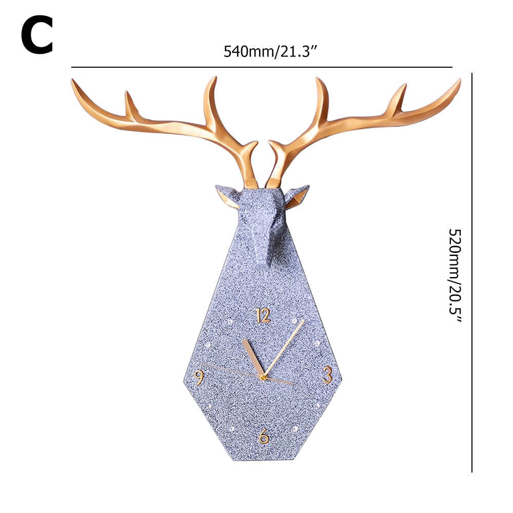 Gray 3D Deer Head Resin Large Wall Clock Creative Home Decor with Crystal Diamonds window image