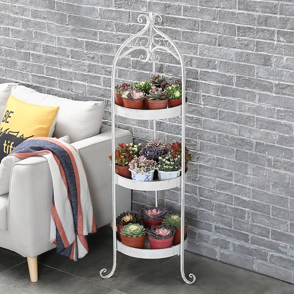 Retro 3-Tier Round Plant Stand Freestanding Storage Shelf Organizer window image