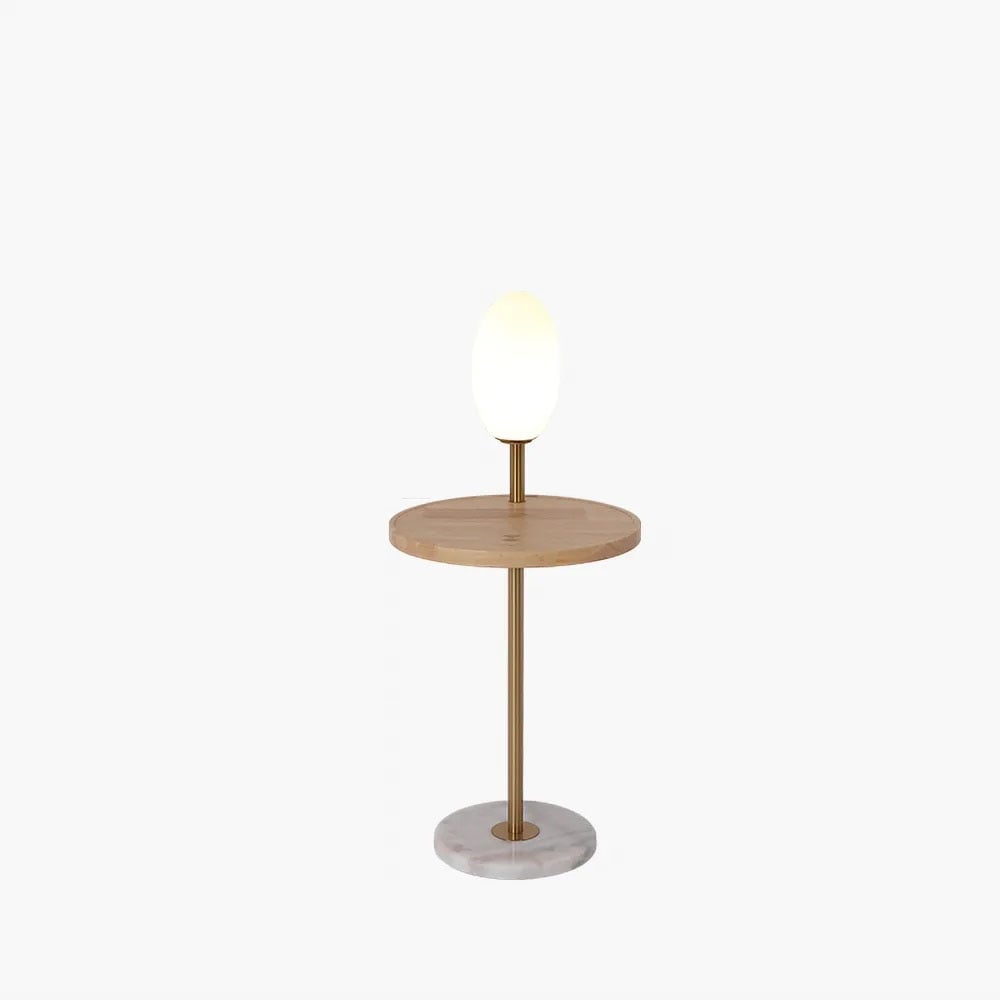LED Natural Wood End Table Floor Lamp Glass Shade Wireless Charger Marble Base window image