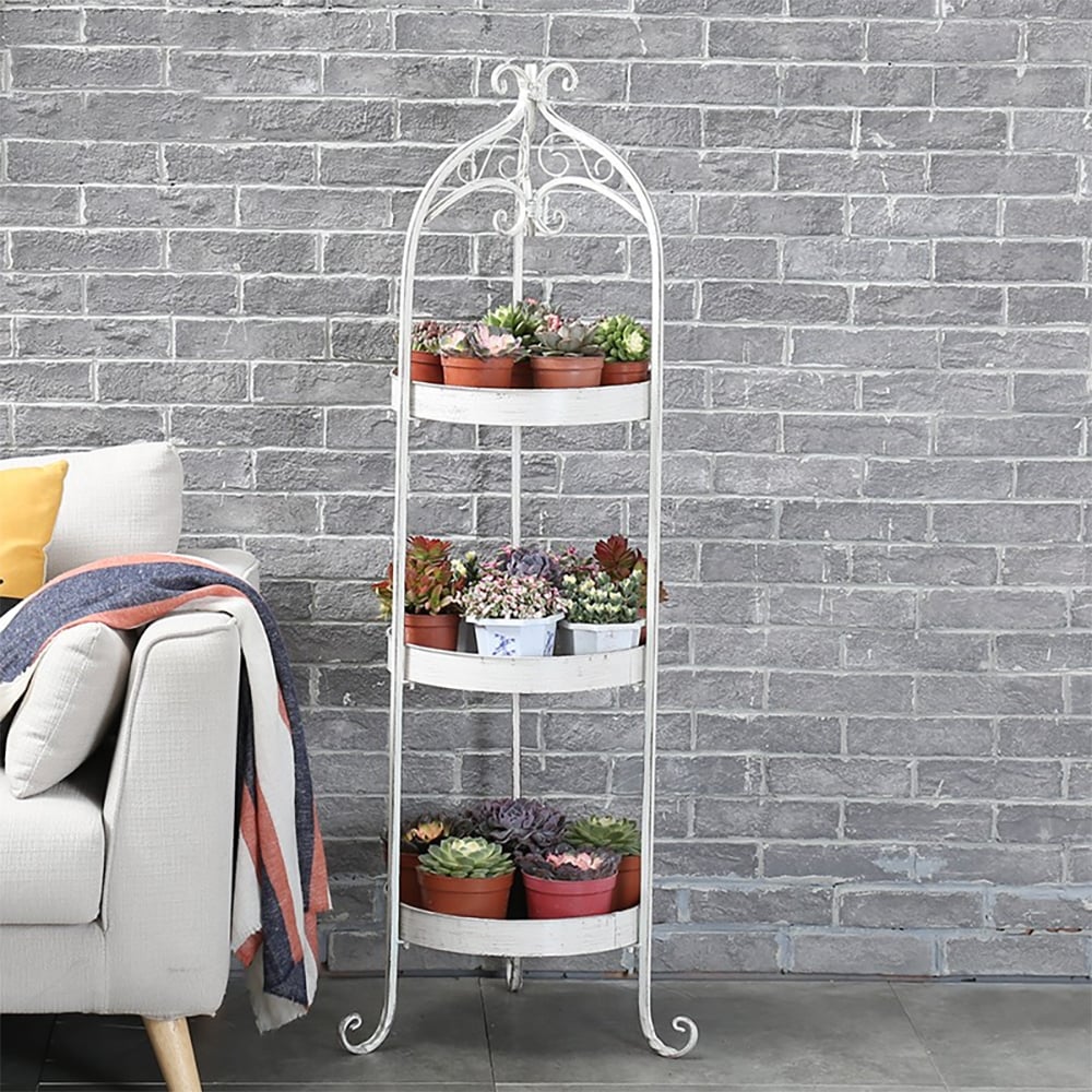 Retro 3-Tier Round Plant Stand Freestanding Storage Shelf Organizer window image