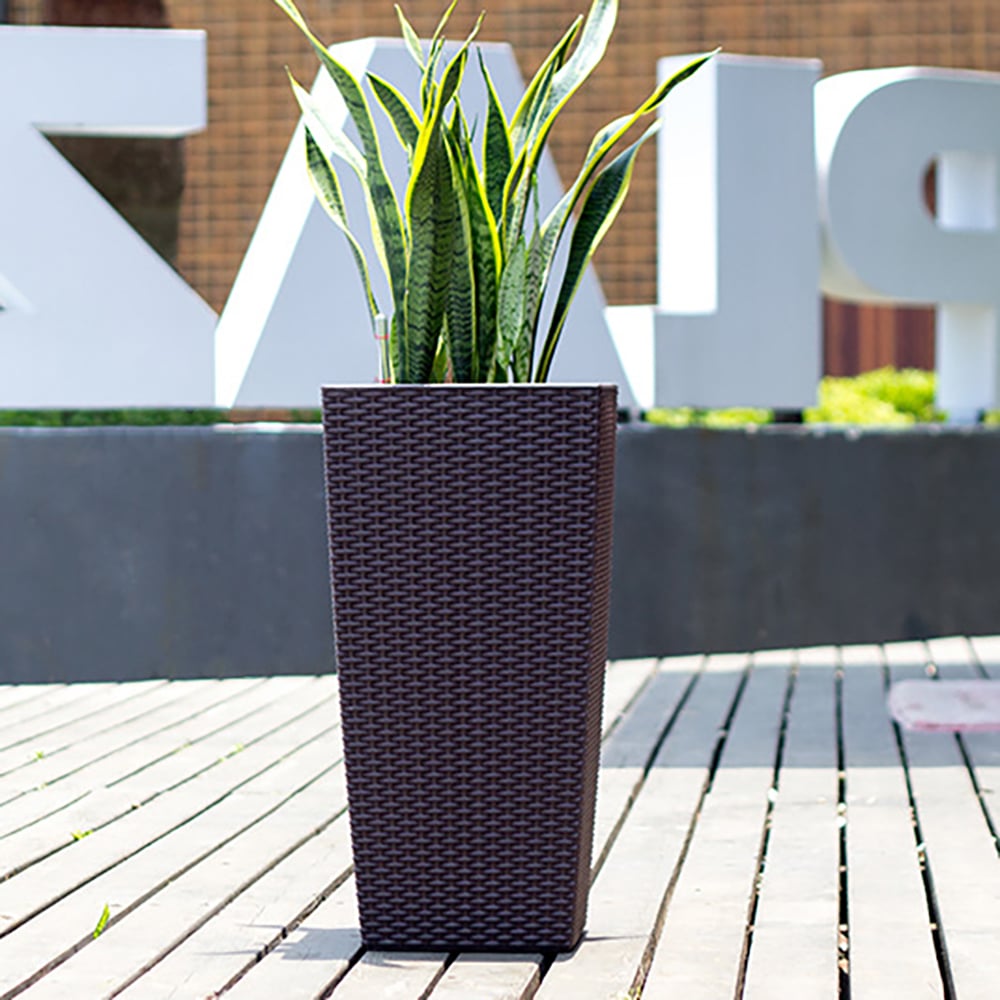Set of 2 Self Watering Planter Plastic Rattan Freestanding Flower Pot window image