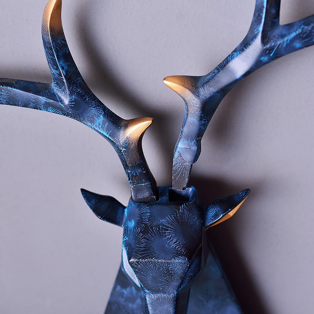 Blue 3D Deer Head Resin Large Wall Clock Creative Home Decor with Crystal Diamonds window image