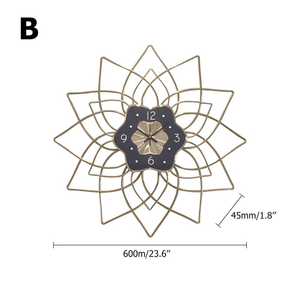 Modern Metal Wall Clock with Creative Geometric Floral Frame in Gray window image