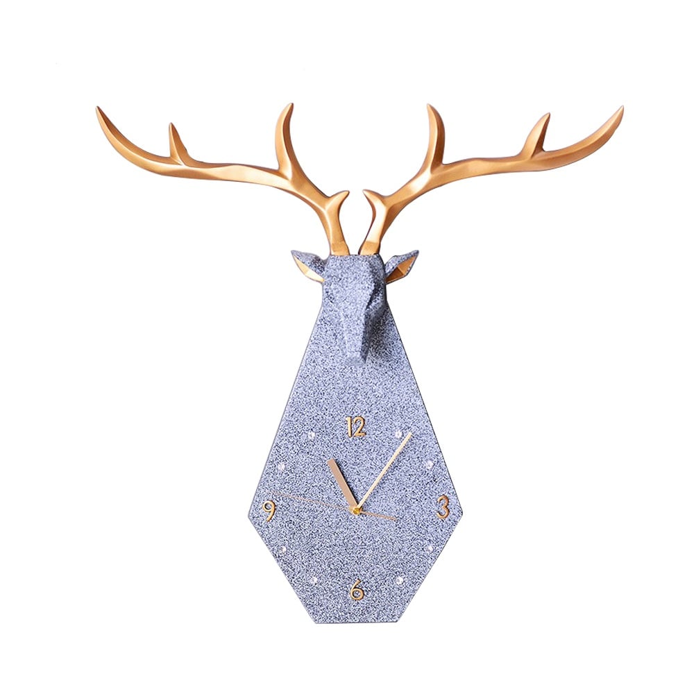 Gray 3D Deer Head Resin Large Wall Clock Creative Home Decor with Crystal Diamonds window image