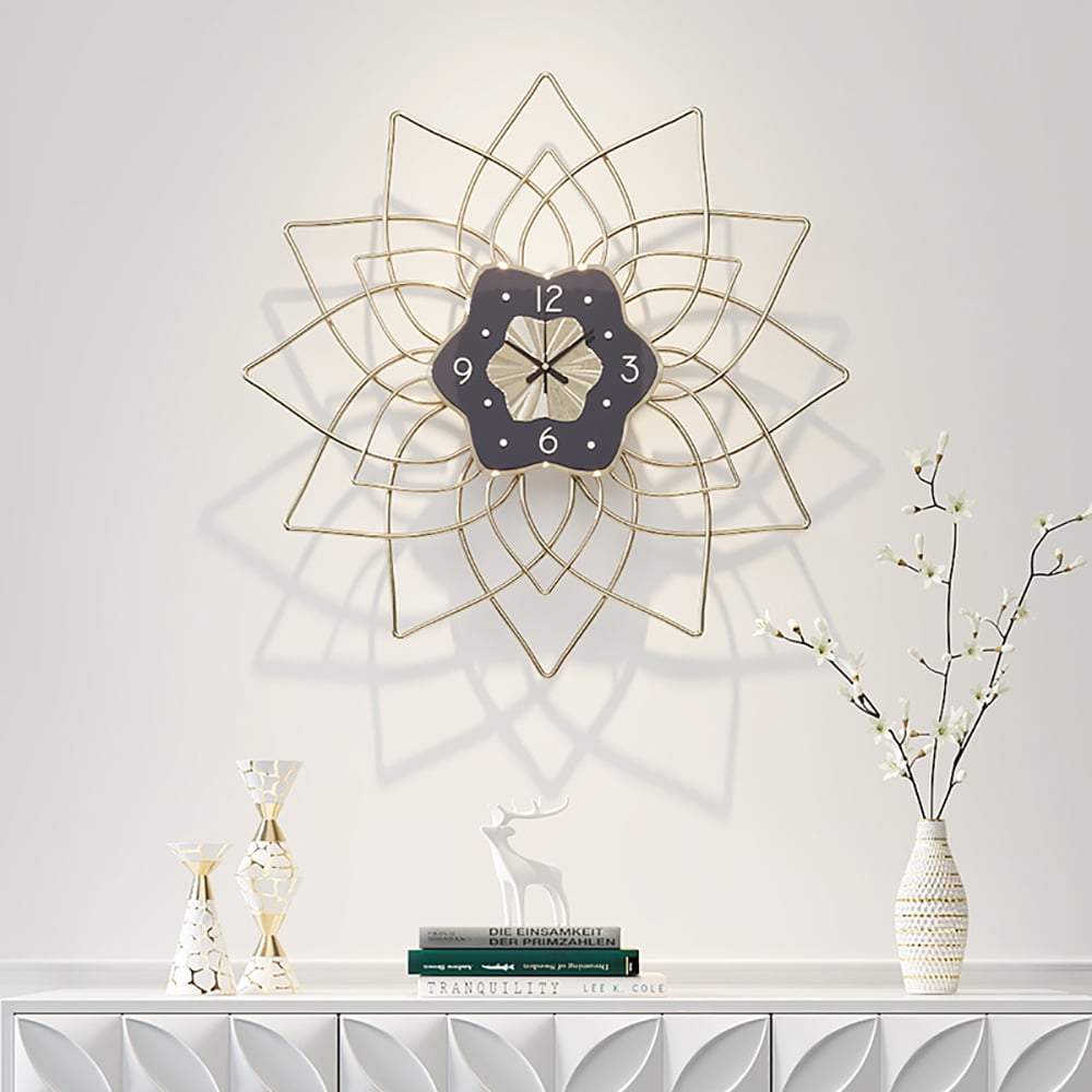 Modern Metal Wall Clock with Creative Geometric Floral Frame in Gray window image