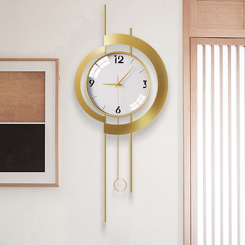 Modern Metal Baked Varnish Large Wall Clock with Gold Frame window image