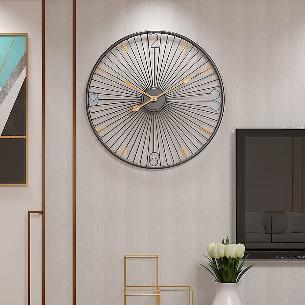 Black 500mm Nordic Simple Design Large Round Wall Clock Modern Home Decor window image