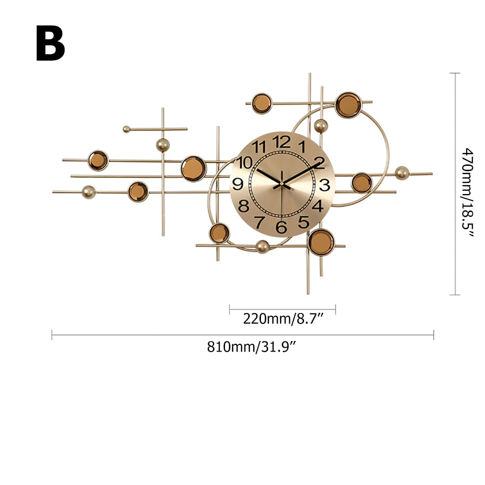 Style B 3D Creative Golden Large Wall Clock with Yellow Crystal Decoration window image