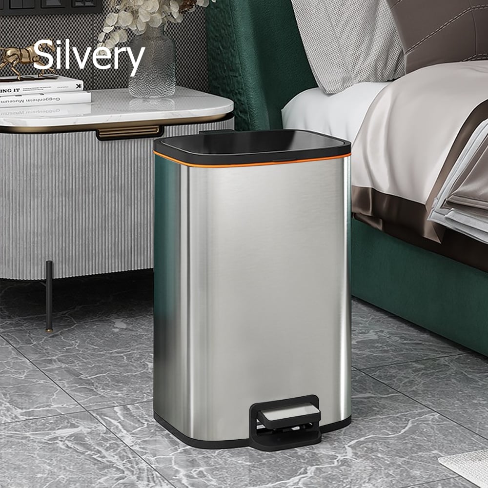 Poubelle cylindrique longue en acier inoxydable à pédale argentée avec couvercle image de fenêtre