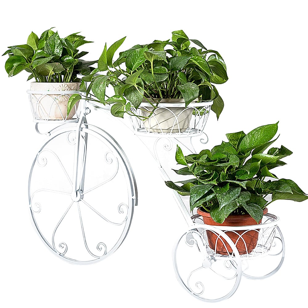 Retro Antique Bicycle Metal Plant Stand in White window image