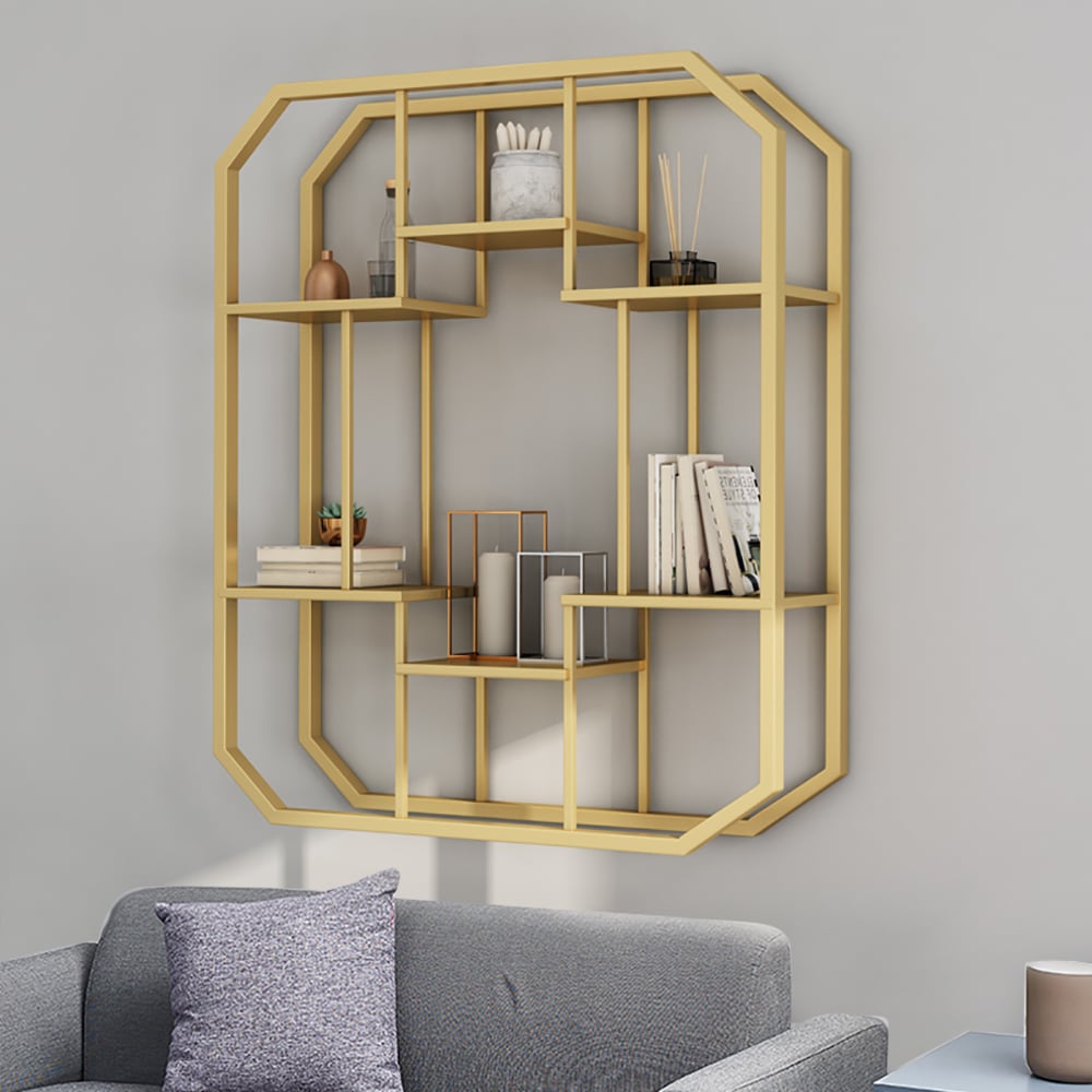 Modern Geometry 6-Tiered Floating Shelves for Study in Gold window image