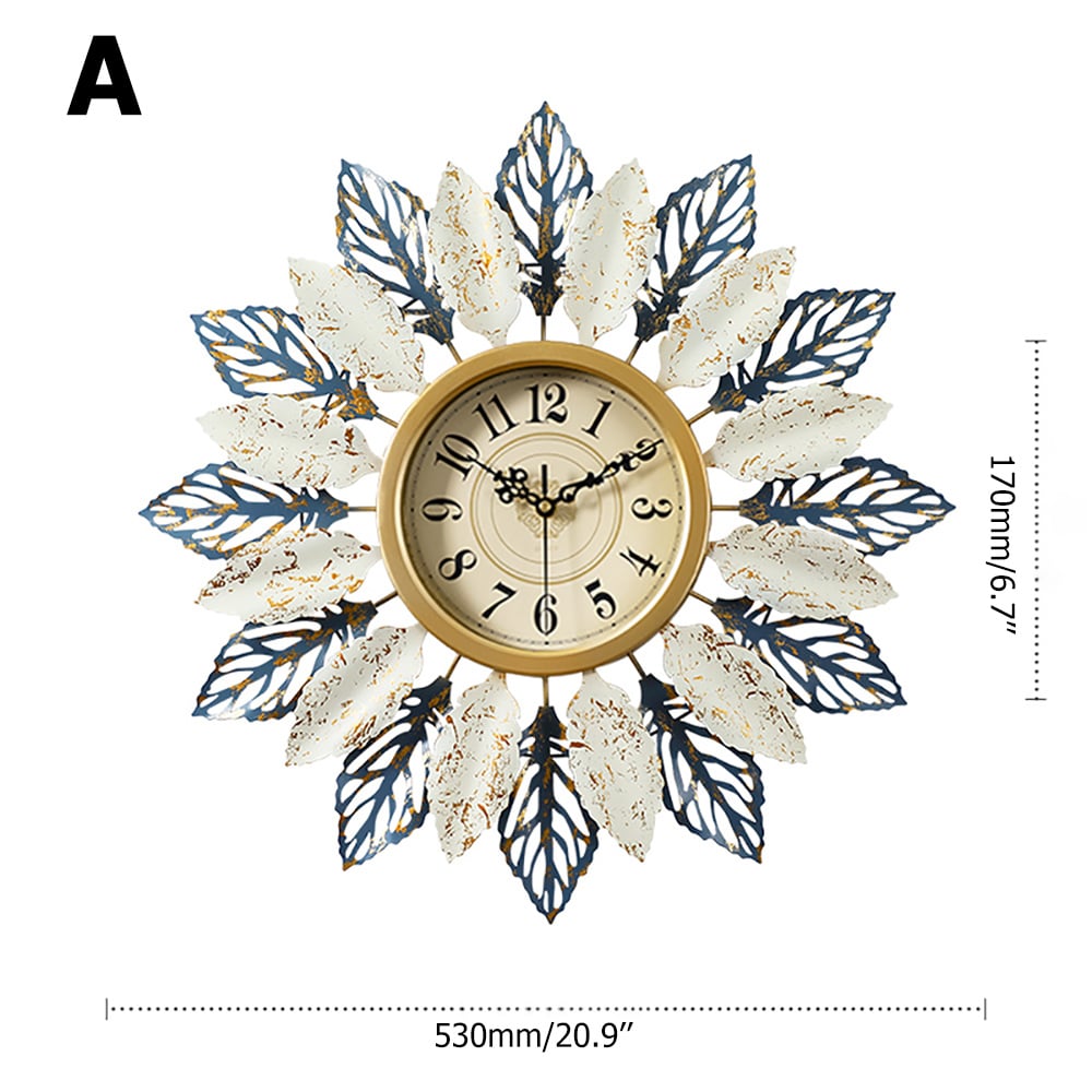 Style A Retro-Style 20.9" Large Wall Clock with Sunburst Design & Hollow-out Leaves window image