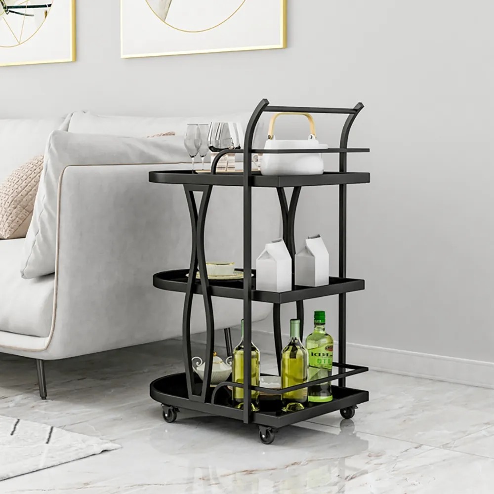 Black Modern Bar Cart with Tempered Glass & Metal Frame window image