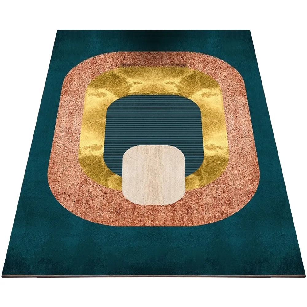 Abstract Modern Orange and Gold Rug Rectangle 4'x 5' Indoor Area Rug window image