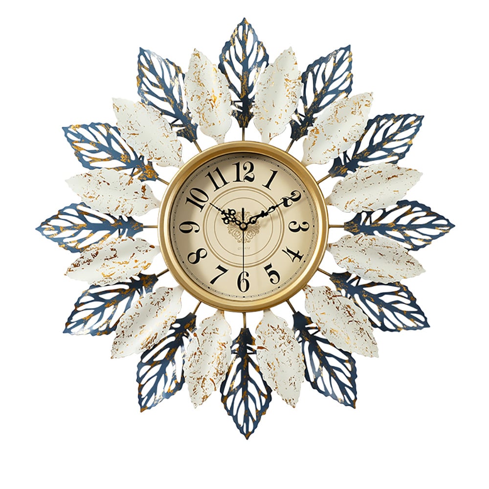 Style A Retro-Style 20.9" Large Wall Clock with Sunburst Design & Hollow-out Leaves window image
