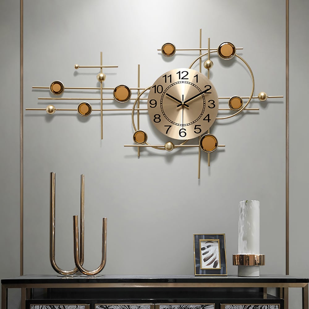 Style B 3D Creative Golden Large Wall Clock with Yellow Crystal Decoration window image