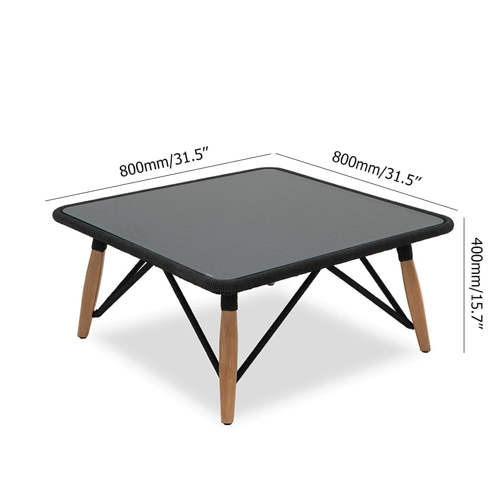 Rattan Woven Square Outdoor Coffee Table with Stone-top in Ash Wood Legs window image