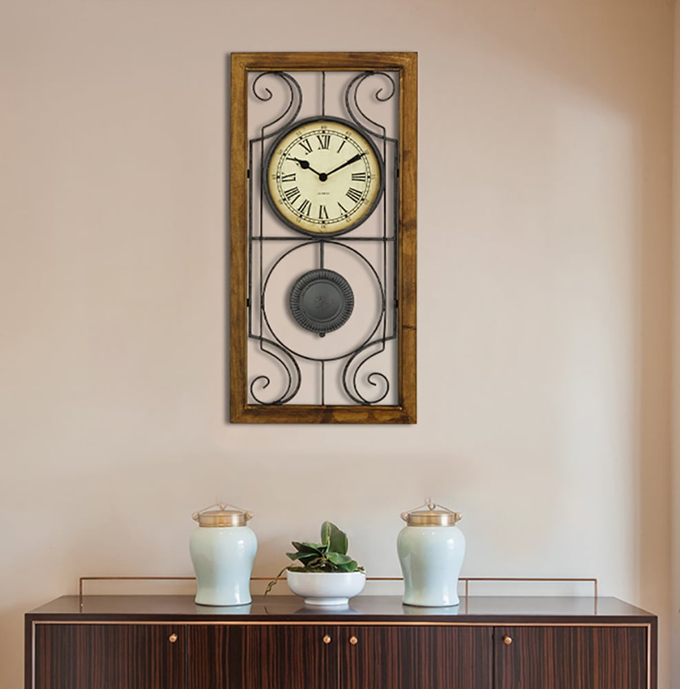 Retro Geometry Wall Clock with Rectangular Wooden Frame window image