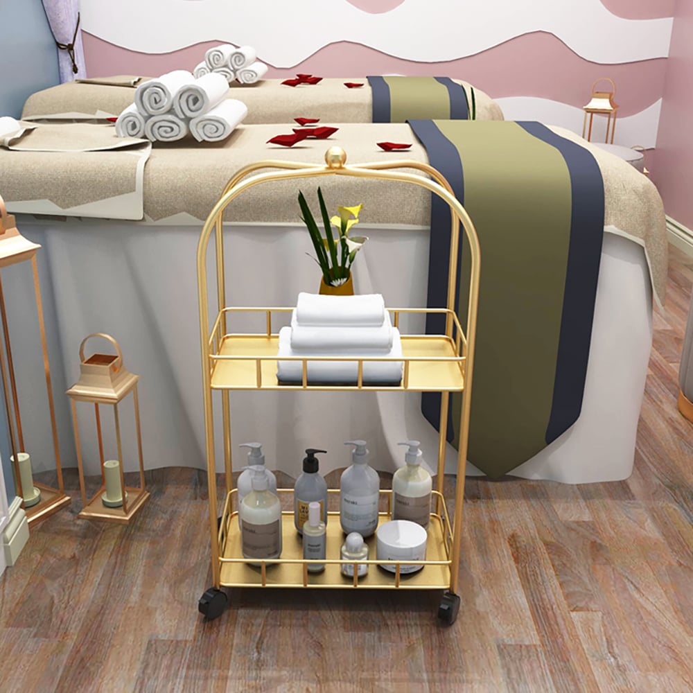2 Tier Modern Gold Metal Storage Rolling Cart window image